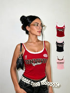 Unique Color-blocked Letter Print Slim-fit Base Vest