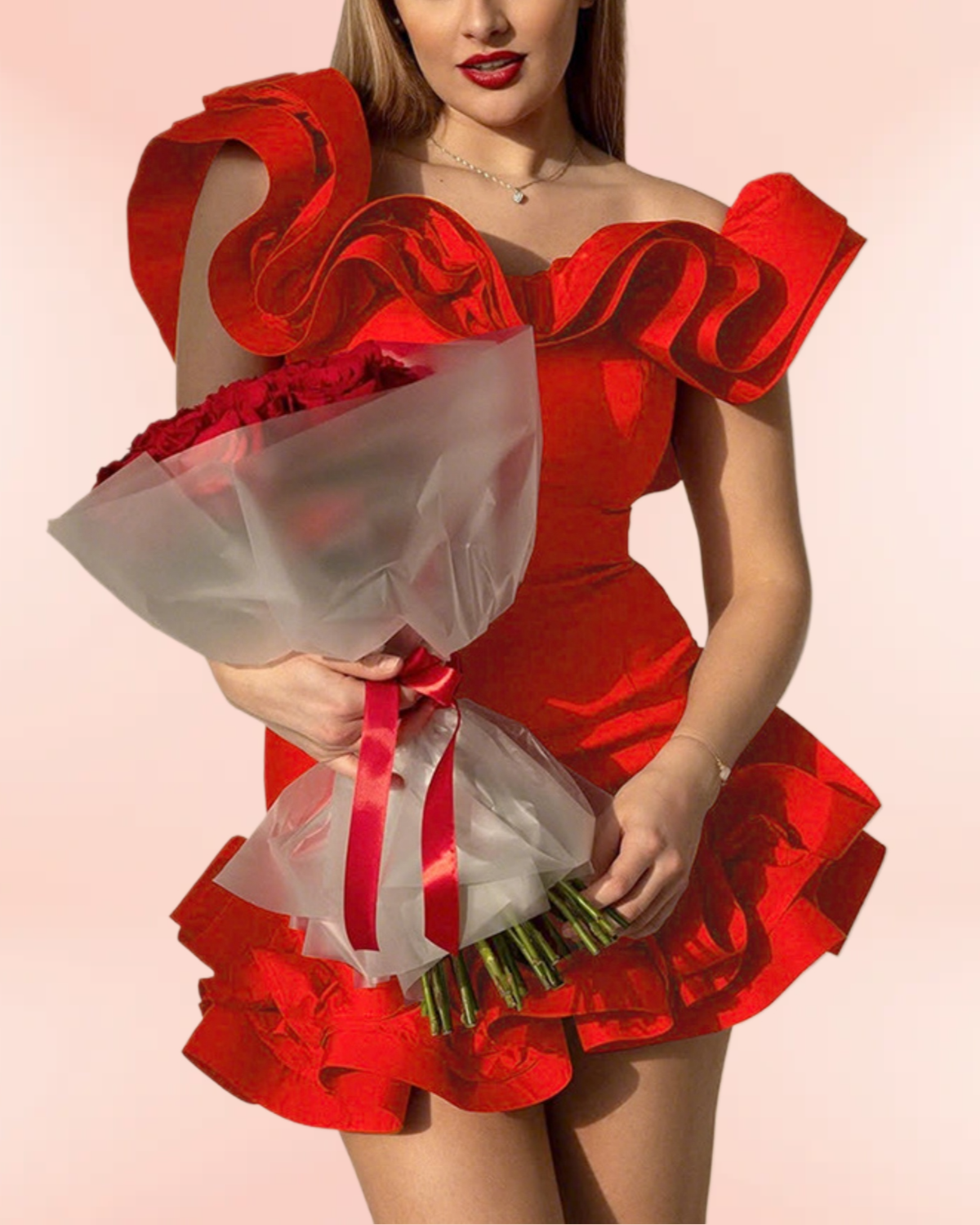 3D Flowers Valentine's Day Off-shoulder Strapless Top Pleated Mini&Short Dresses