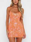 Sequins Bow Tie Spaghetti Strap Backless Mini&Short Dresses