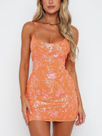 Sequins Bow Tie Spaghetti Strap Backless Mini&Short Dresses