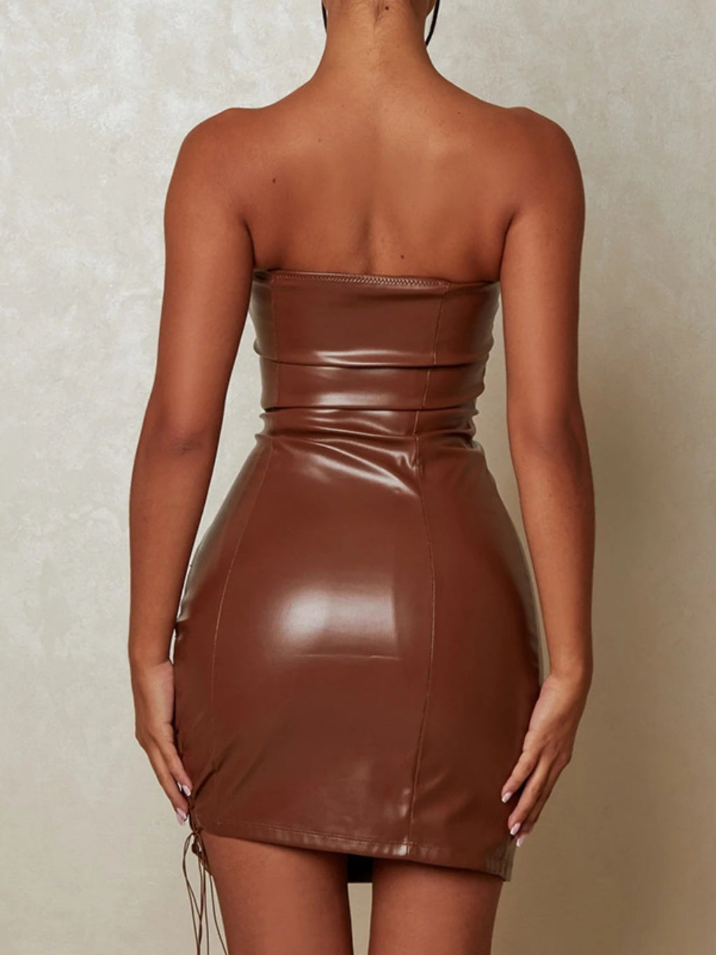 PU Leather Hollow Out Strapless Bra Waist-cinching, Hip-hugging, Bust-shaping Party Mini&Short Dresses