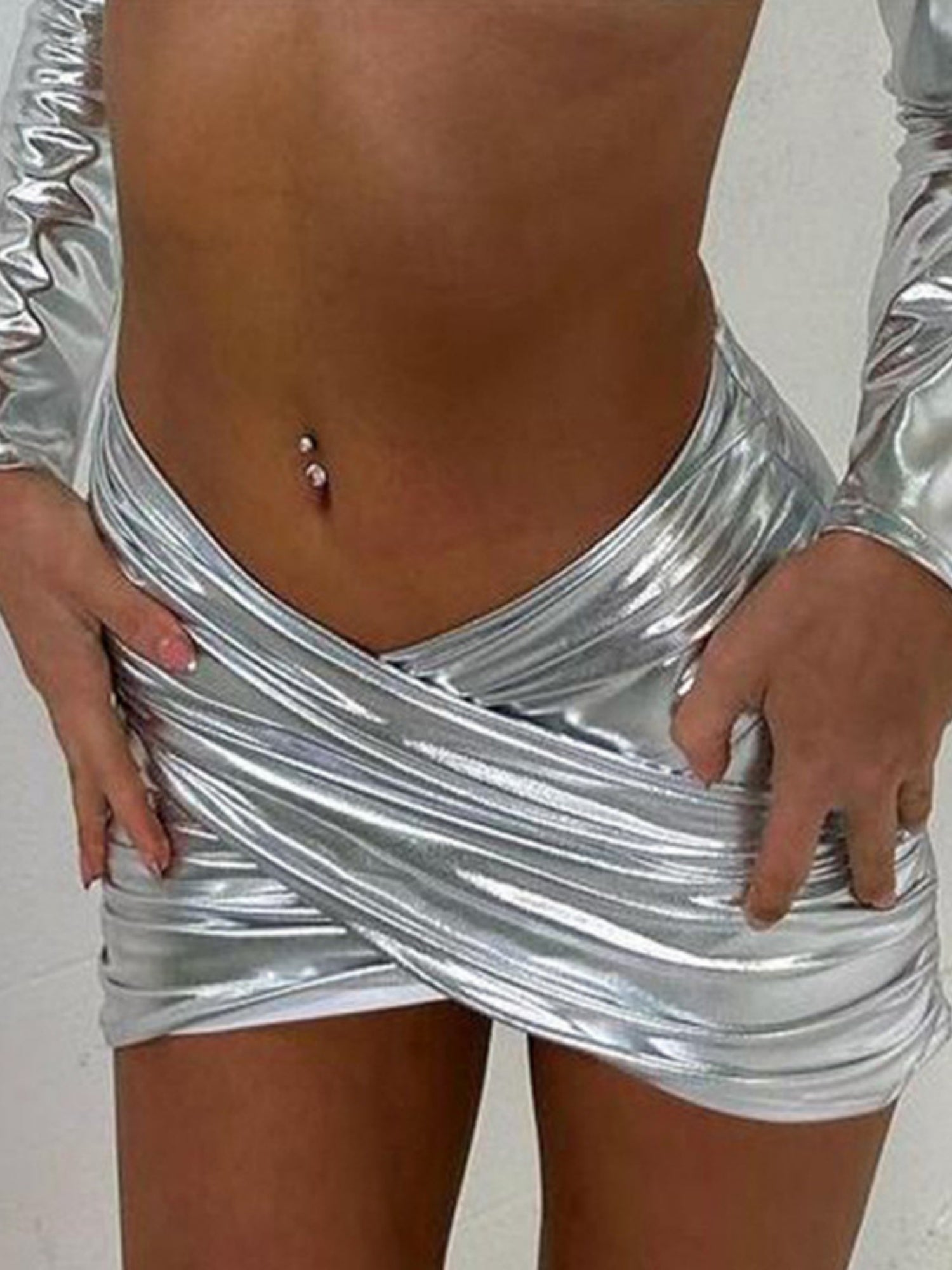 PVC Glossy Patent Leather Cross Pleats Sexy Short Skirt
