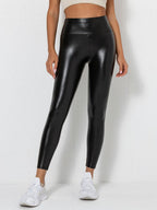 PU Glossy Patent Leather Cropped Pants Skinny Jeans Elastic Slim Fit Leather Pants