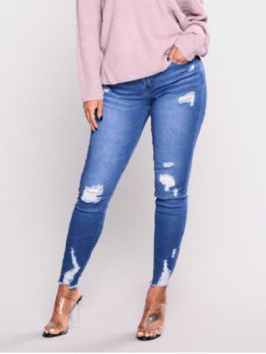 Washed Hole Stretch High-waisted And Slimming Pencil Pants Jeans