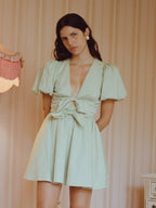 Bow Cutout Lace - Up Mini Dress