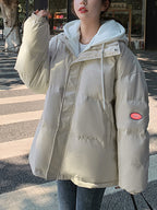 Hooded Fake Two Piece Loose Jacket