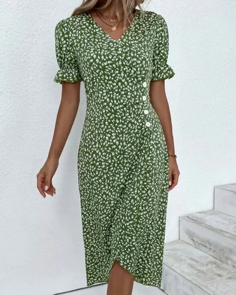 Geraldine Boutique Short Sleeve Dress with Floral Print Statement Occasion Edit