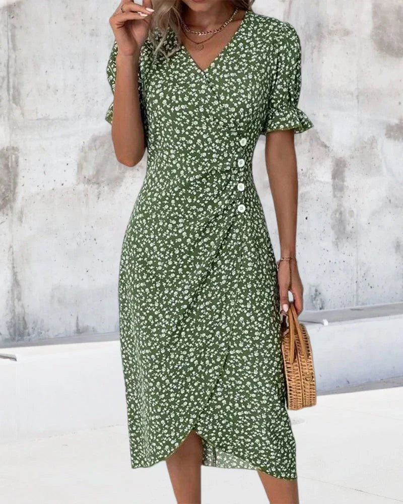 Geraldine Boutique Short Sleeve Dress with Floral Print Statement Occasion Edit