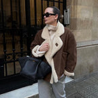 Fashion Lamb Woolen Spliced Warm Coat For Women Vintage Side Buttons Lapel Full Sleeve Jackets Lady Autumn Winter Thick Outwear