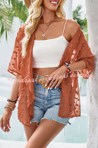 Casual See Through Patchwork Pom Pom Short Sleeved Cover Up