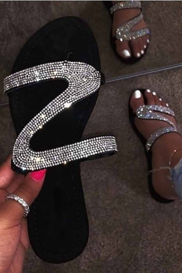 Summer Rhinestone Flat Beach Sandals