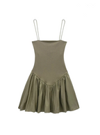 Spaghetti Strap Dropped Waist Pleated Skirt Fit and Flare Mini Dress