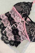 Sexy Black Pink Color Block Lace Trim Cami Top