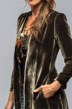 Velvet Solid Vintage Split Long Loose Cardigan Overcoat