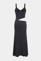 Cut Out V-Neck Patchwork Sleeveless Slip Maxi Dress