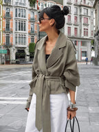 Cropped Windbreaker Tie-Waist Jacket For Women 2026