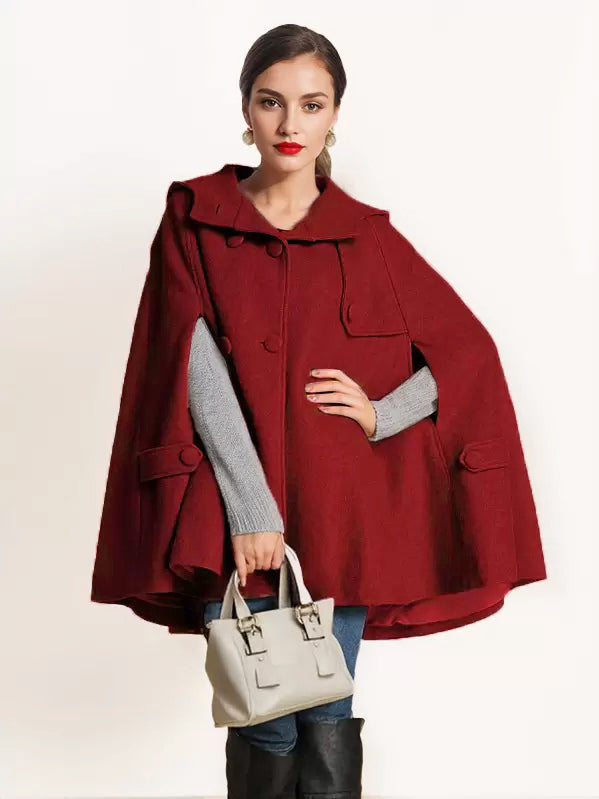 Camel Hooded Woolen Cape Coat For Women Oversized Poncho Winter Outerwear 2026