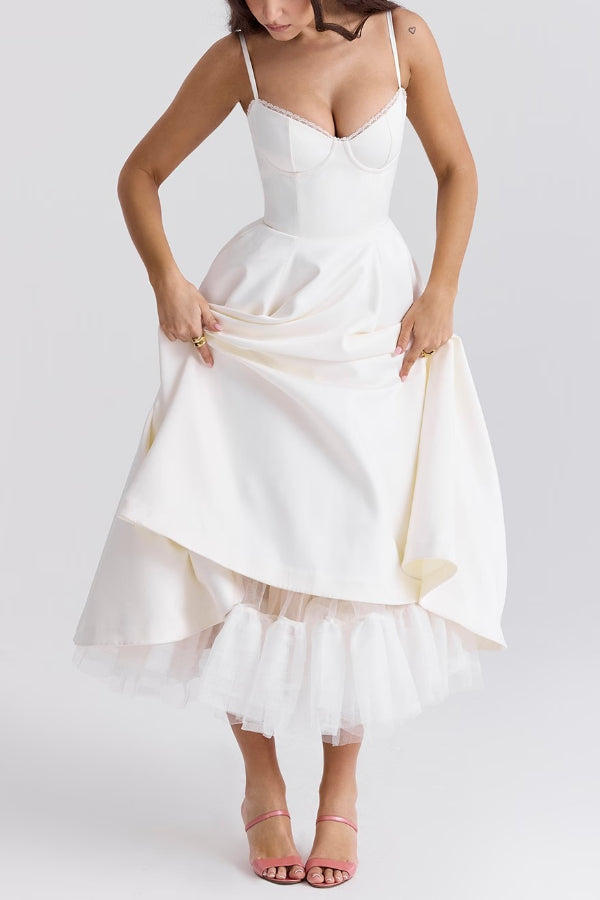 Lorraine Premium Strapless V Neck Sleeveless Tutu Maxi Dress Designer Edit