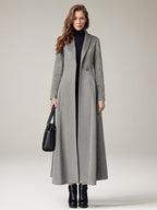 Women's Coat Warm Winter A-line Lapel Full Length Maxi Woolen Coat 2026