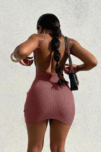 Ribbed Knit Spaghetti Strap Scoop Neck Bodycon Mini Sweater Dress