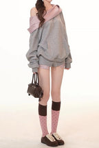 Cute Plaid PatchworkOff-the-shoulder Oversized Two Piece Set