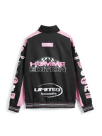 Retro Print Contrast Color Moto Jacket