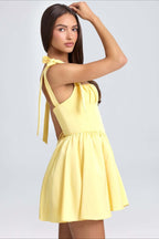 Square Neck Bow Tie Strap Corset Basque Waist Flared Mini Dress