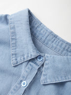 Vintage Dual Pocket Drawstring Denim Blouses&Shirts