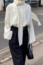 Ribbon Polka Dot Loose Commuter Blouse