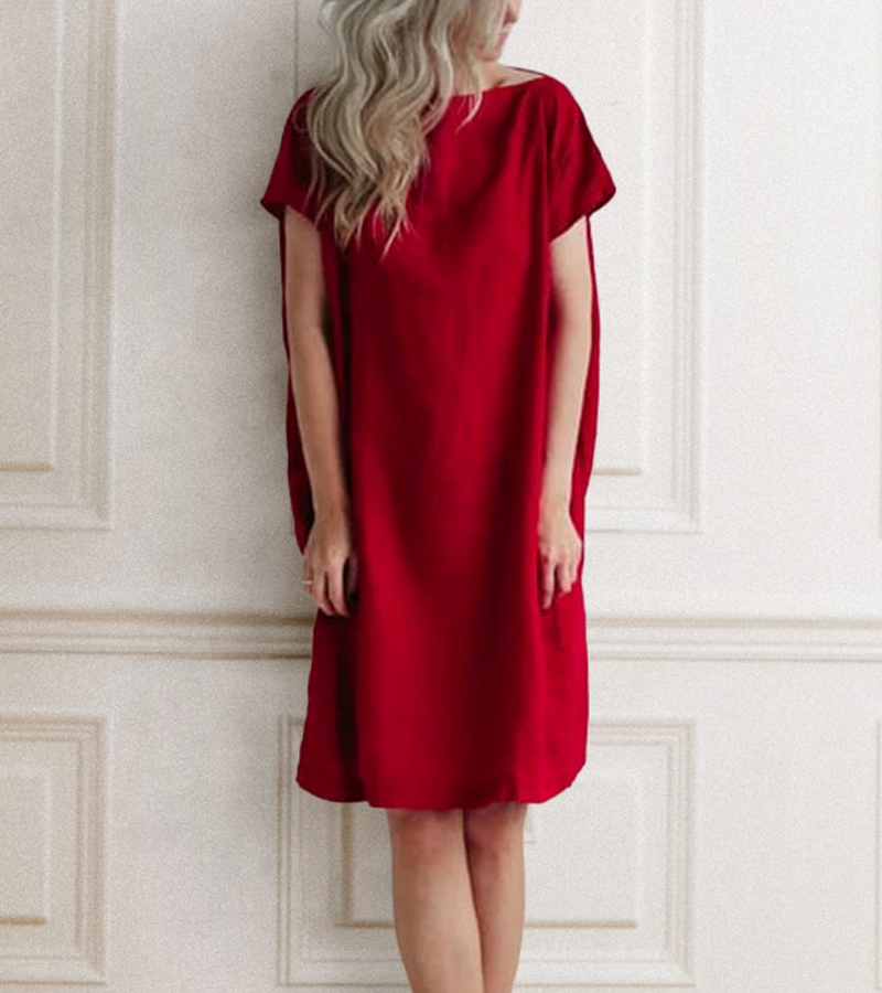 Casual Cocoon Round Neck  short-sleeved solid Color Dress
