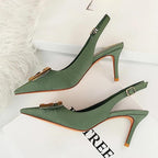 Metal Kitten Heels Hollow High Heels Woman Pumps Sexy Party Shoes