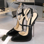 Metal Stiletto High Heels Women Patent Leather Slingbacks Pumps - 16cm