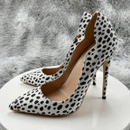 Leopard Print Side Curl Cut Pointy Toe High Heel Shoes for Women