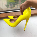 Glossy Yellow Pointy Toe High Heel Party Shoes for Women