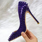 Dark Purple Patent Leather Pointy Toe High Heel Shoes for Sexy Ladies