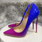 Blue Pink Crocodile Effect Women Sexy High Heel - 8cm, 10cm, 12cm