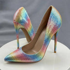 Colorful Rainbow Stiletto Pumps Women Sexy Pointed Toe 12cm High Heels