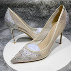 Silver Rhinestone Gauze Pointy Toe High Heel Wedding Party Bridal Shoes