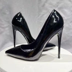 Black Patent Pointy Toe High Heel Stilettos for Women - Slip On OL Formal Dress Shoes