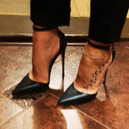 Black Matte Ankle Strap Pointy Toe High Heel Shoes for Women