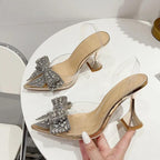 Crystal Sequined Bowknot Women Pumps with Sexy Pointed Toe High Heels