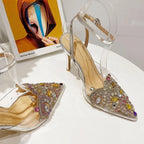 Transparent PVC Women Pumps with Sexy String Bead Crystal High Heels