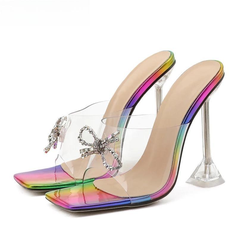 Transparent High Heel Women's Slippers with Sexy Square Toe