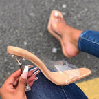 Crystal PVC Jelly Slippers with Open Toe and Perspex High Heels for Women
