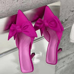 Autumn Big Butterfly-knot Women Slippers Sandals Pointed Toe Mules Stripper High Heel