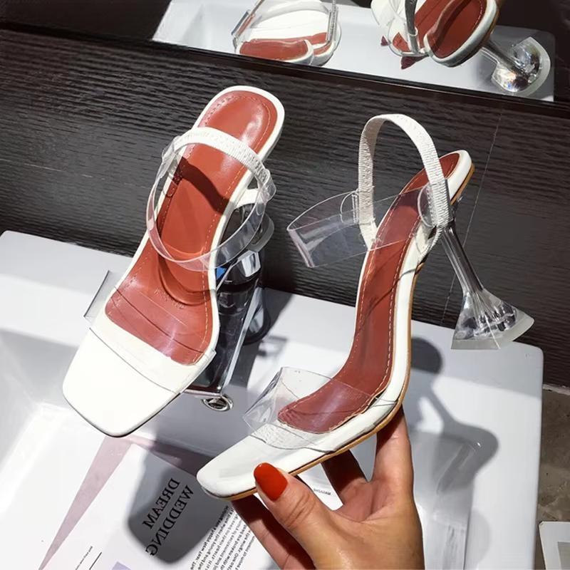 White Yellow PVC Jelly Sandals with Crystal Open Toe and Perspex Spike Transparent Heel