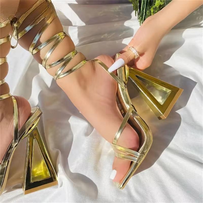 Chic Triangle Thick Heels Gladiator Sandals for Women