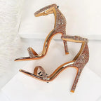 Silver Champagne High Heel Peep Toe Sandals for Women