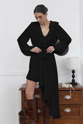 Chiffon Ruffled V-Neck Midi Dress