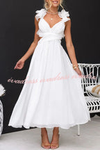 Luxe Lady Floral Ruffle Detail Back Lace-up Elastic Waist Maxi Dress